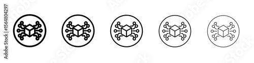 Blockchain technology icon thin line outline set or collection