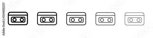 Cassette tape icon thin line outline set or collection