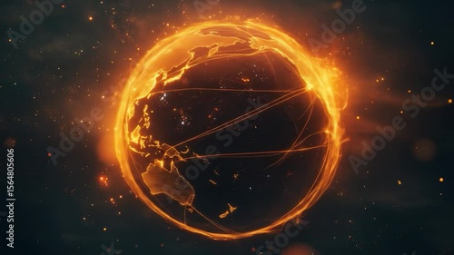 Wallpaper Mural Animated video of the earth spinning emitting fire, showing global warming Torontodigital.ca