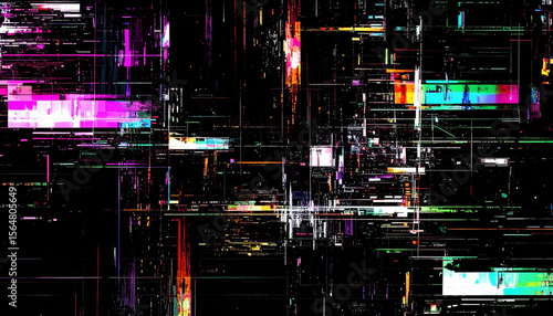 RGBズレと走査線のグリッチが広がるデジタル破損風背景 – Colorful Glitch Effect Background with RGB Shift and Scan Lines