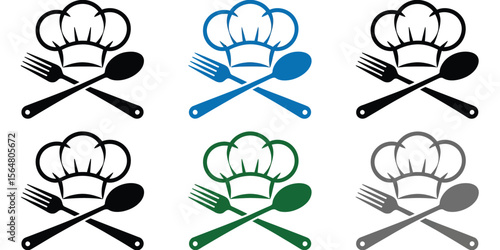 Chef hat fork spoon cooking culinary symbols vector