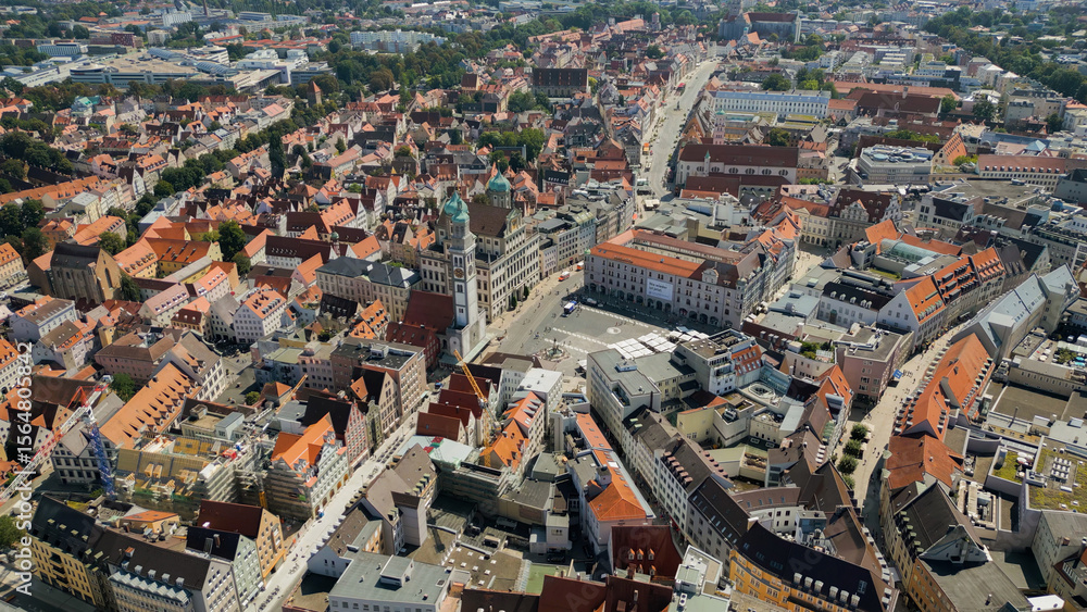 Fototapeta premium Aerial view of the old town and market place in the city Augsburg in Germany on an sunny day in spring