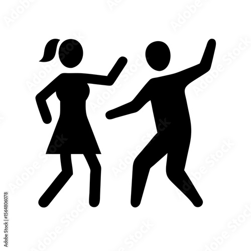 Couple dancing together joyfully. People dancing in simple silhouettes.  Happy couple dancing, perfect for party invitations or event announcements.