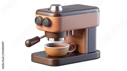 A stylized illustration of a modern espresso machine with a coffee cup and fresh brewed coffee ready to be served and enjoyed.