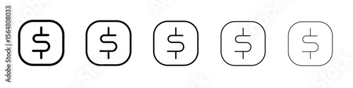 Dollar icon thin line outline set or collection