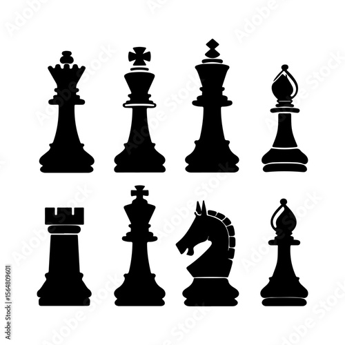 Chess Pieces Silhouette Clipart on White Background