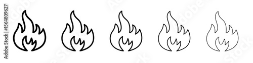 Flame fire icon thin line outline set or collection