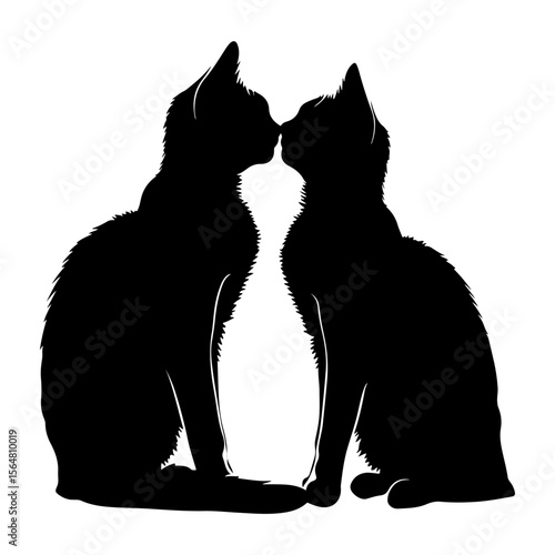 Couple Cat Black Silhouette Clipart on White Background