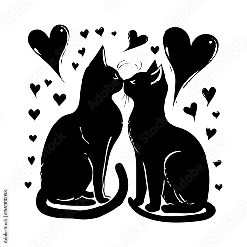 Couple Cat Black Silhouette Clipart on White Background