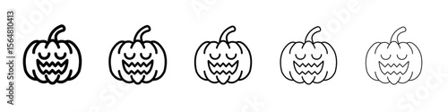 Halloween pumpkin icon thin line outline set or collection