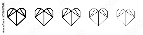 Heart shaped diamond icon thin line outline set or collection
