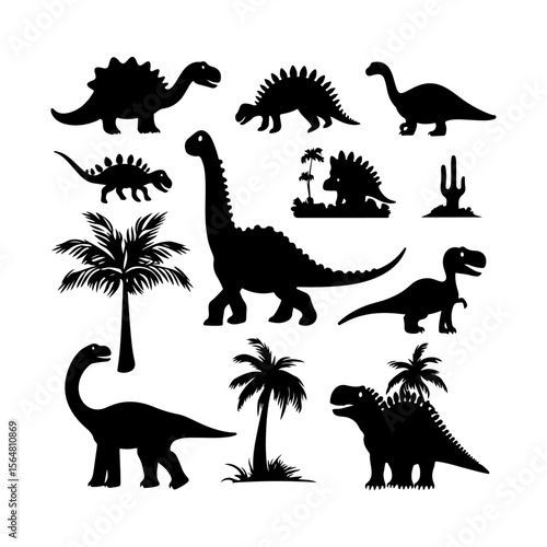 Dinosaur Silhouette Set Clipart White Background