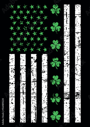 Patriotic St Patrick’s Day Design with Shamrocks and Vintage Flag