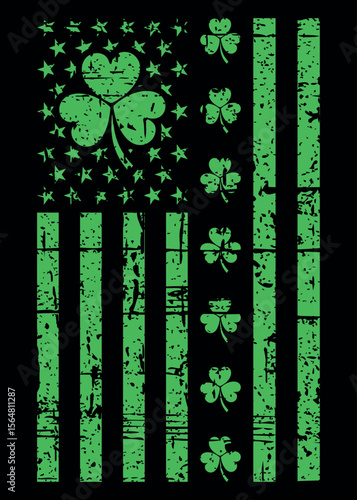 Distressed Irish Shamrocks with American Flag for Holiday Apparel