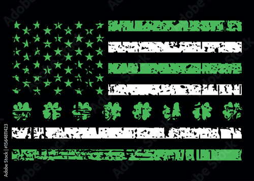 Vintage Distressed Shamrocks and USA Flag Design for T-Shirts
