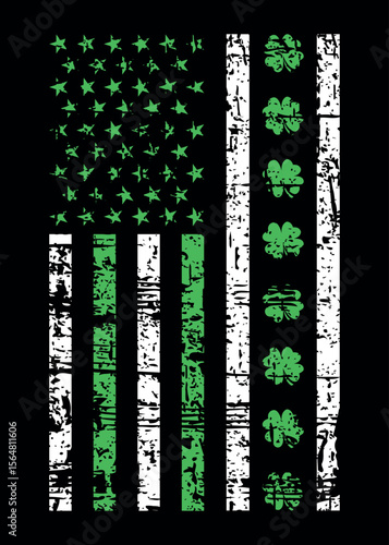 Vintage Irish American Flag with Shamrocks for St Patrick’s Day