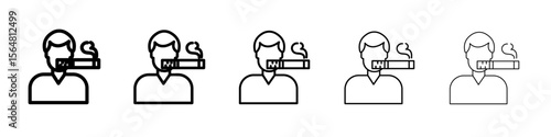 man smoking cigarette icon thin line outline set or collection