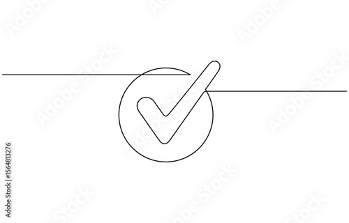 Continuous line is creating the shape of a check mark, One continuous line drawing check mark. One continuous line drawing check mark, Vector illustration of check mark continuous one line drawing.
