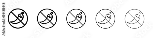 No spicy hot chilli icon thin line outline set or collection