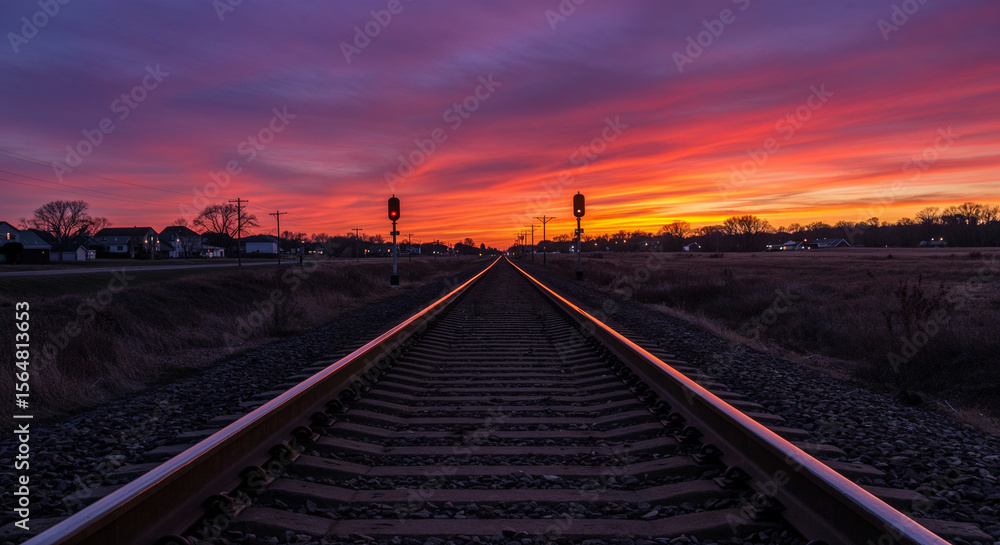 Fototapeta premium Railroad Tracks at Sunset