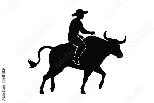 Bull riding black silhouette icon on white background