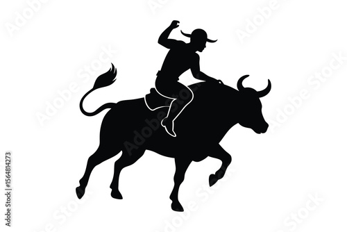 A bull man riding silhouette on white background