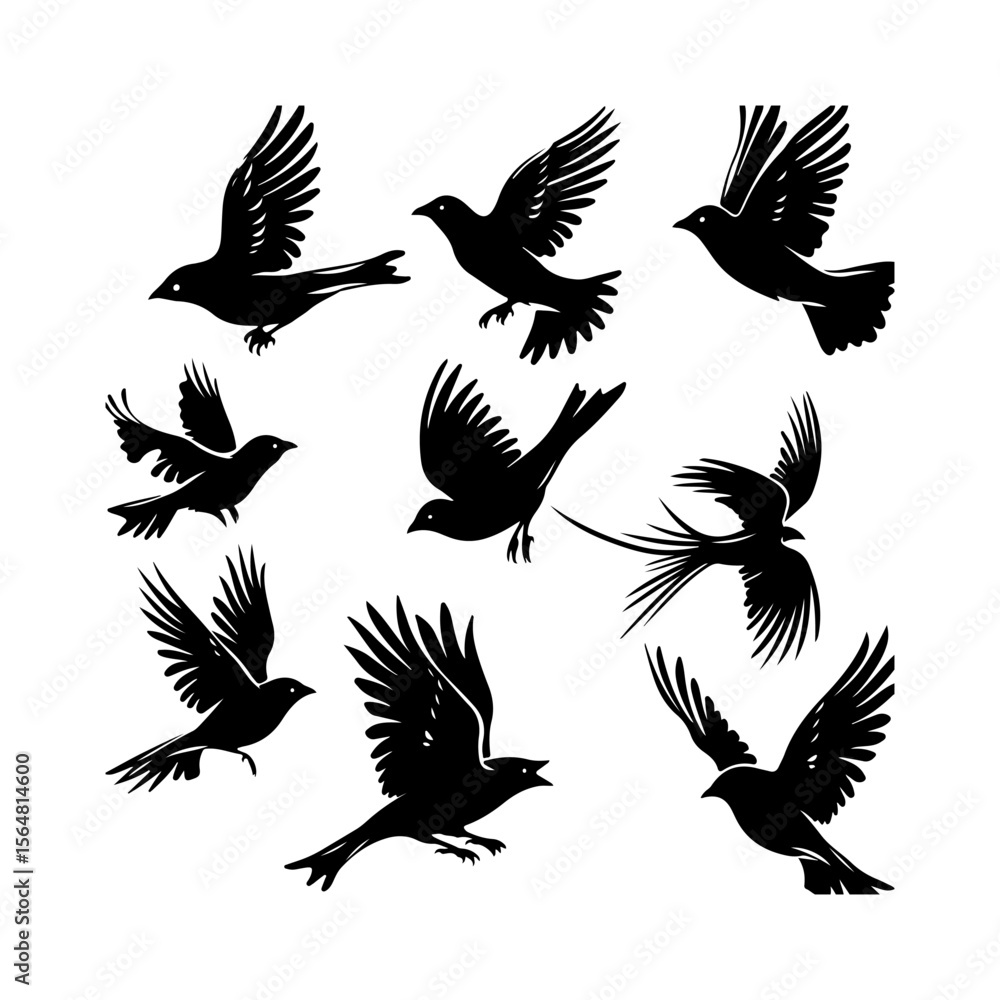 Obraz premium Flying Hawk Bird Black Silhouette Clipart