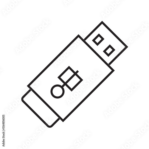 Outline icon of USB flash drive. Represents data storage, digital transfer, backup, and portable media device. Editable stroke, vector illustration.
