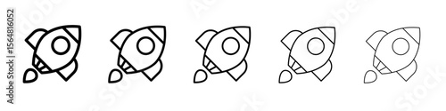Rocket spaceship startup icon thin line outline set or collection