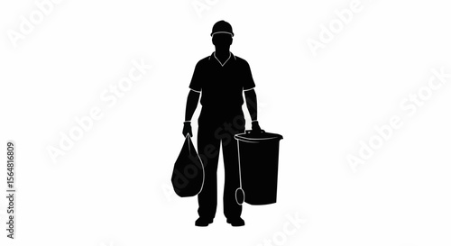 Garbage Collector Vector – Silhouette for Sanitation Worker, Public Service, and Waste Management Concepts

