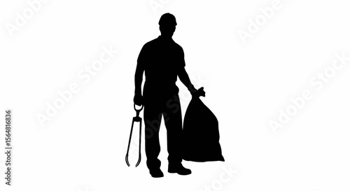 Garbage Collector Vector – Silhouette for Sanitation Worker, Public Service, and Waste Management Concepts

