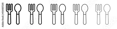 Spoon and fork icon thin line outline set or collection