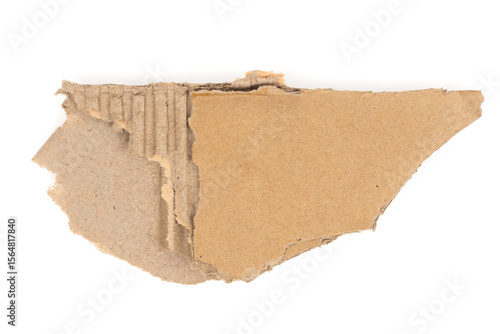 Ripped cardboard paper scraps. Piece of torn cardboard isolated on white background. damaged carton top view. Kraft paper. clipping path.