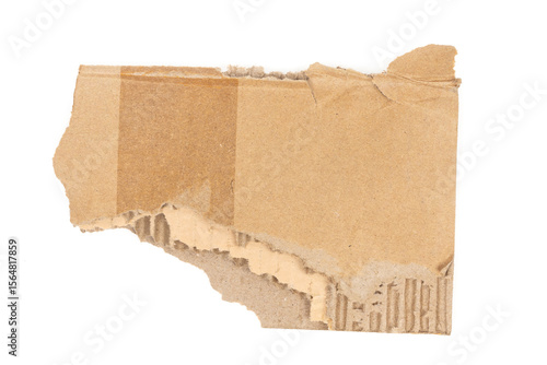 Ripped cardboard paper scraps. Piece of torn cardboard isolated on white background. damaged carton top view. Kraft paper. clipping path.