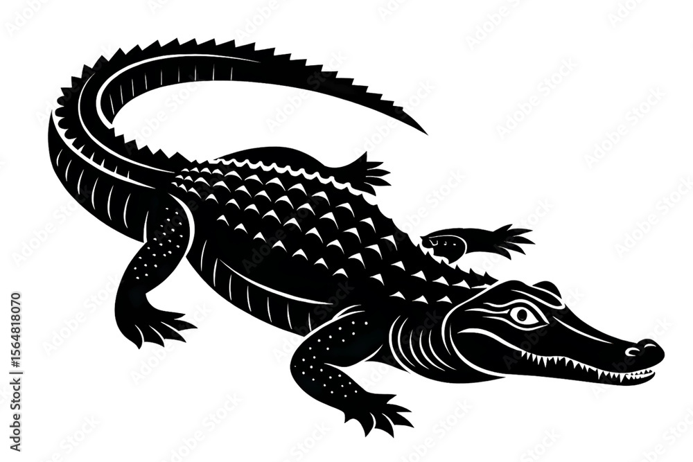 Fototapeta premium Powerful Black and White Crocodile Illustration Vector Art of a Reptile