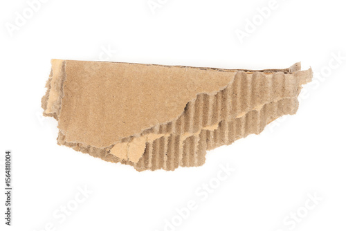 Ripped cardboard paper scraps. Piece of torn cardboard isolated on white background. damaged carton top view. Kraft paper. clipping path.
