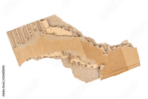 Ripped cardboard paper scraps. Piece of torn cardboard isolated on white background. damaged carton top view. Kraft paper. clipping path.