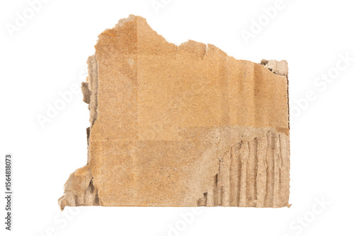 Ripped cardboard paper scraps. Piece of torn cardboard isolated on white background. damaged carton top view. Kraft paper. clipping path.
