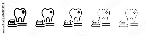 Tooth cleaning icon thin line outline set or collection