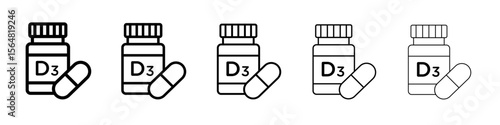Vitamin D3 icon thin line outline set or collection