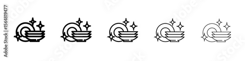 Washing plate icon thin line outline set or collection