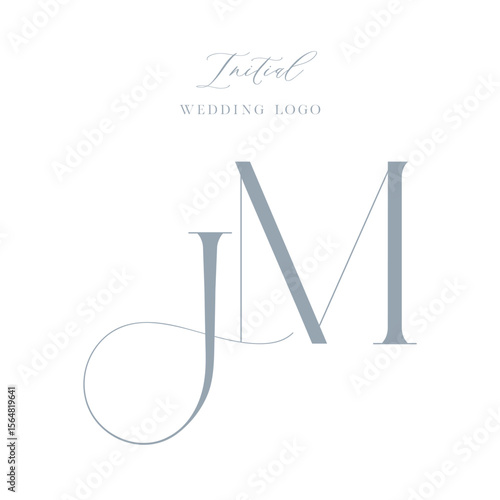 JM initial wedding logo in soft blue hues, perfect for bespoke invitations and event branding
