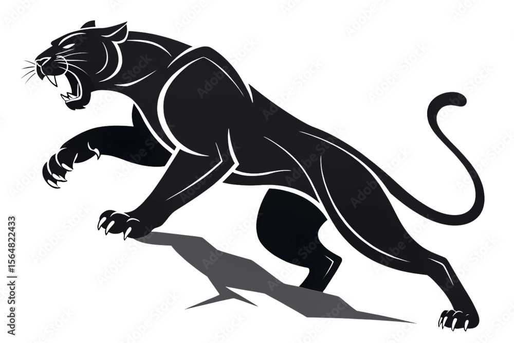 Obraz premium Powerful Black Panther Silhouette Majestic Predator in Striking Pose, Wild Animal Art, Vector Illustration