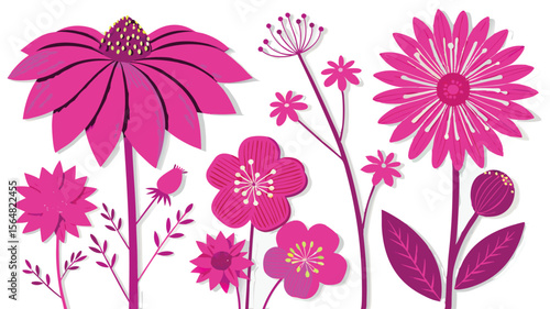 Vibrant Pink Floral Illustration A Collection of Stylized Flowers