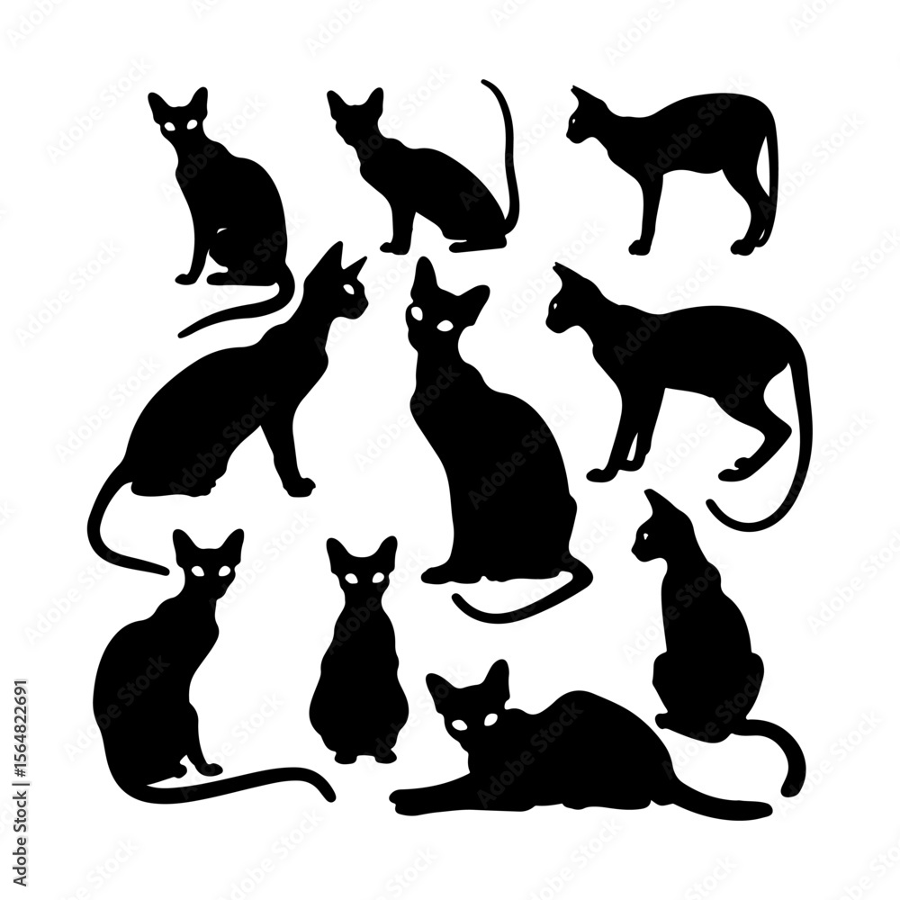 Elegant Peterbald Cat Silhouettes Clipart Elegant Peterbald Cat Silhouettes Clipart