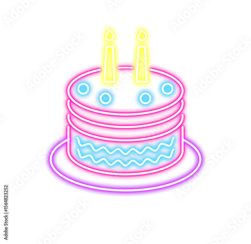 Canvas Print Neon Birthday Cake Illustration