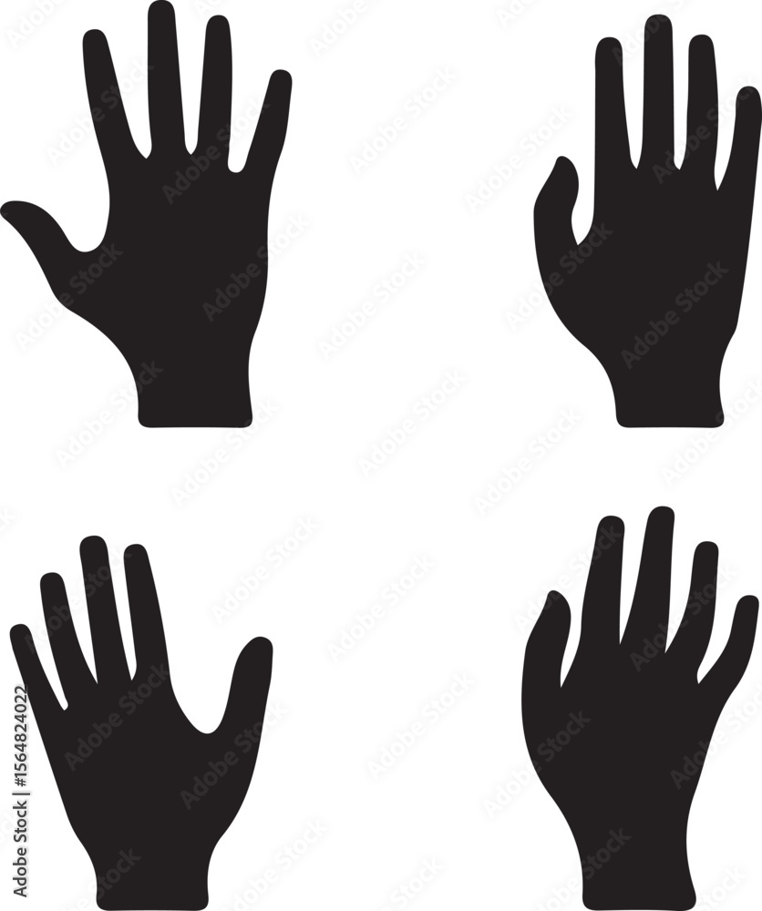 Fototapeta premium Four black silhouette hands displayed against a white background