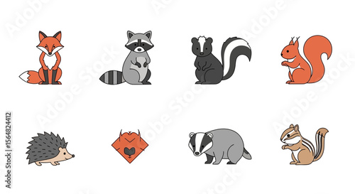 Vector cute woodland animals vector illustration featuring fox raccoon skunk squirrel hedgehog badger chipmunk art