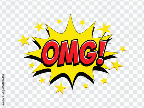 "Comic OMG Explosion with Yellow Stars and Bold Red Text"