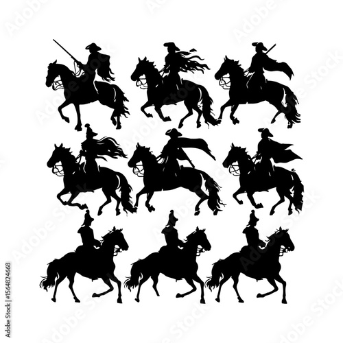 Set of Cavalry Silhouette Black Vector Isolated Illustration